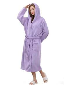1pc Adult Absorbent Thickened Long Autumn/Winter Bathrobe, Soft Couple Shower Robe, Jacquard Loungewear - Multicolor - View 6