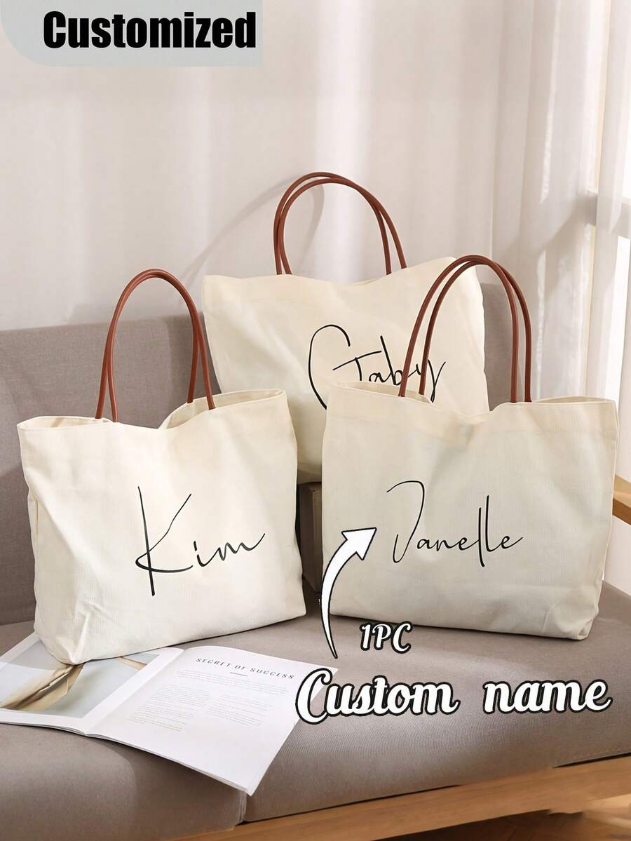 Elegant Personalized Custom Bridesmaid Tote Bag | Wedding Party, Bridal Shower, Beach - Durable, Hand Washable - Stylish Shoulder Strap, Sturdy Handle Construction - Custom Name Gift For Bridesmaids, Holidays - Multicolor - View 1