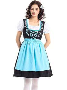 Bộ trang phục Oktoberfest màu xanh dương dành cho nữ, bao gồm tạp dề, trang phục truyền thống vùng Bavaria, thích hợp cho lễ hội Carnival và tiệc Halloween. - Màu xanh bạc hà - Xem 3
