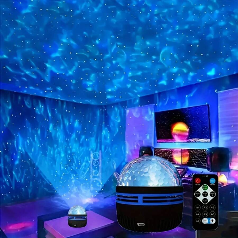 Lámpara proyectora LED de 2 en 1 con efectos de aurora y olas oceánicas con control remoto, 14 efectos de iluminación, adecuada para dormitorio, sala de juegos, cine en casa, iluminación decorativa y relajación, Día de San Valentín, decoración navideña