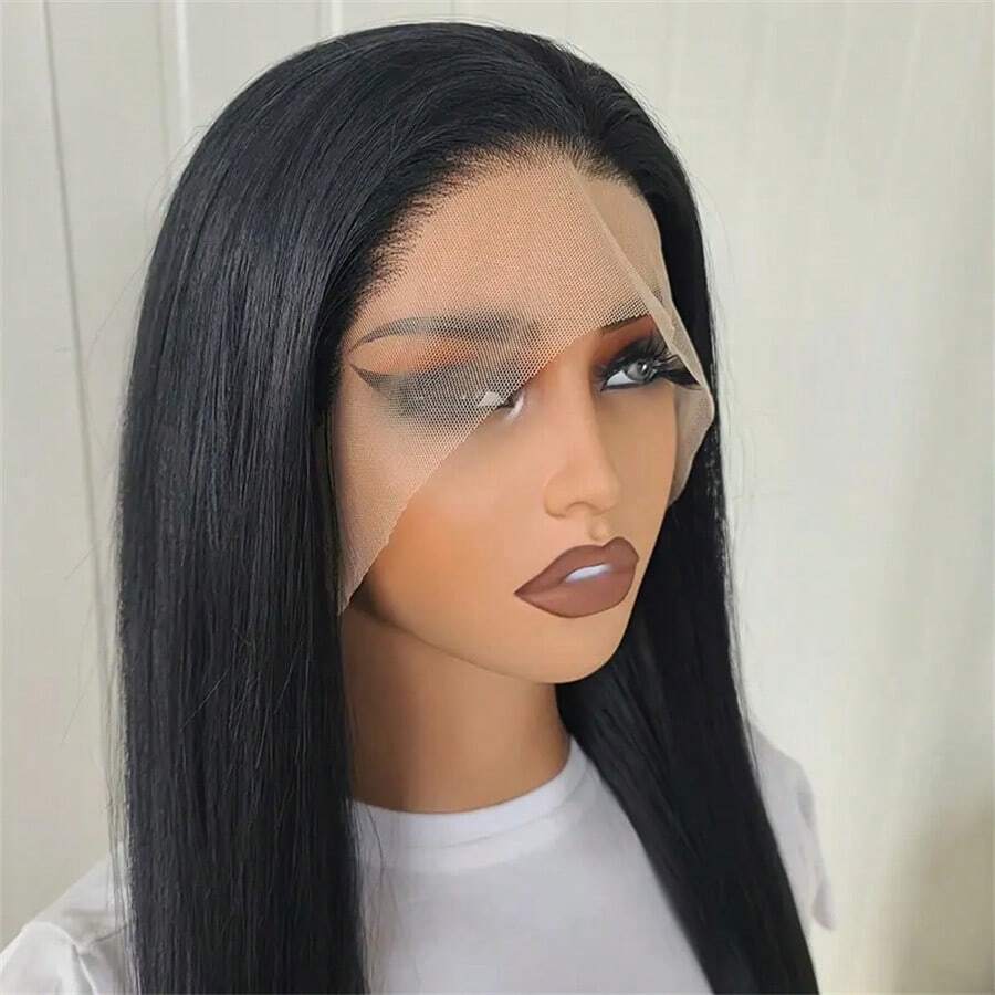 Parrucca con frangia dritta, alta densità, resistente al calore, senza colla - Elegante set di capelli neri naturali e dritti - nero - Visualizzare 1