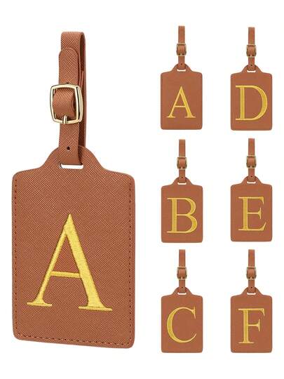 MIYIN Fashionable Letter Pattern Luggage Tag Unisex PU Leather Handbag Travel Bag Tag With Name Card And Privacy Protection (A~Z) Minimalist High-End Letter Luggage Tag Travel Accessories Travel Essentials Beach Summer Vacation Back To School Necessity