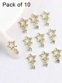 10Pcs/Pack Japanese And Korean Style Lz Internet Celebrity New Nail Art Alloy Decoration With Rhinestone Star Pendant For Diy Nail Decoration Nail Charms Nail Gems Nail Supplies Nails - Bạc - Xem 2