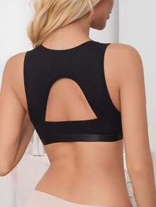 Women's Fashion Simple Knit Front Button Comfortable Bra - Black - View 5