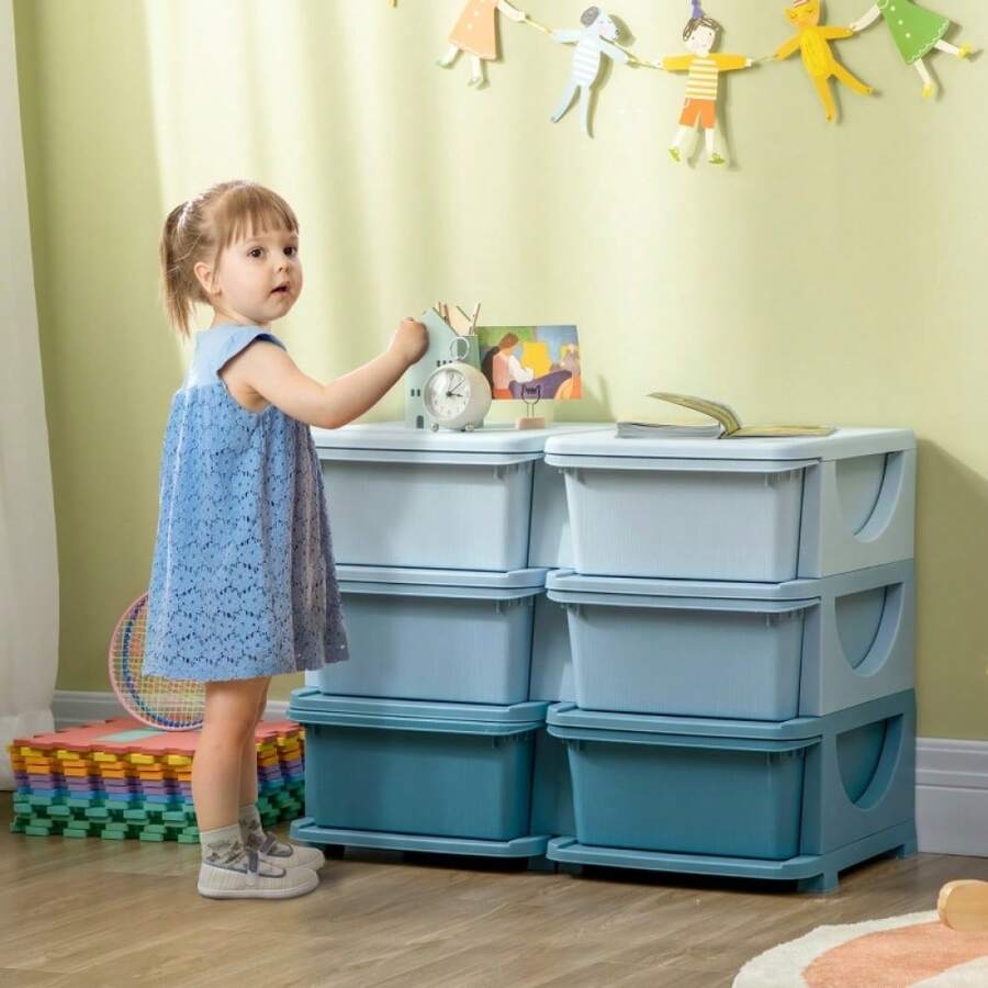 Blue Kids' Storage Organizer – 6-Drawer Unit For Toys & Bedroom - bawaan - View 1