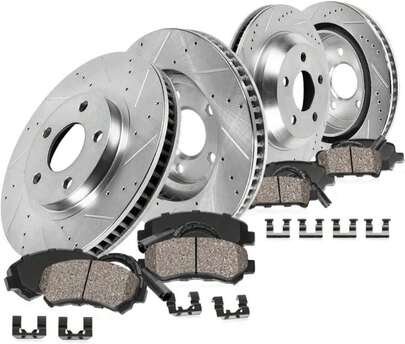 Callahan Brake Parts Front And Rear Brake Kit For Mercedes-Benz SL500 2003 - Drilled &Amp; Slotted Disc Rotors With Ceramic Brake Pads + Sensors &Amp; Hardware, EBYK026824