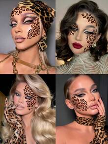 3 Sheets Cheetah Print Tattoo Leopard Temporary Tattoo Realistic Animal Face Fake Tattoos Cheetah Costume Easter Makeup For Party Festival Summer Valentine's Day Karneval Fasching Accessories - Multicolor - View 2