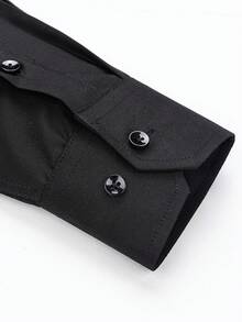 Men's Business Dress Shirts, 38% Bamboo Fiber, 62% Polyamide, Long-Sleeved, No-Iron, With A Slim Fit. Bamboo Fiber: Offers Good Moisture Absorption And Breathability, Is Comfortable To Wear And Naturally Antibacterial. It Is Wear-Resistant And Firm, Making The Shirt Less Prone To Deformation. - 黑色 - 查看 4