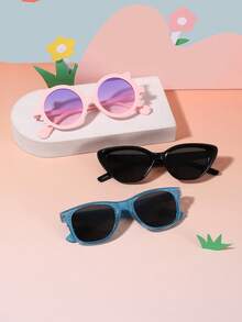 1set 3pcS Boys Girls 5-10Y Polycarbonate Cat Eye Square Frame Best Selling Custom Casual Retro Fashion Glasses, Outdoor Travel Party Outfit, With Glasses Box - Multicolor - View 1