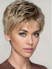 Women's Wigs, Short And Slightly Curled Wigs, Breathable Headpieces, Daily Wear And Makeup, Dance Parties, Birthday Gifts, Universal Sizes, Non Adhesive Wigs, Mother's Day, Halloween, Christmas - Gold - View 9
