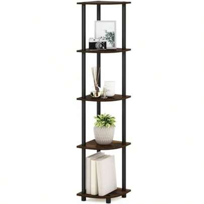 Small Bookshelf 4 Tier Small Shelf 17 Inch Narrow Shelf Tablet Shelf Unit Bathroom Corner Shelf Display Cabinet With Black Metal Frame For Bedroom Living Room - Rustic Brown