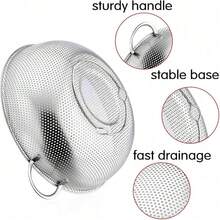 3pcs Stainless Steel Colander Set, Micro-Perforated Metal Strainer With Handle, Suitable For Kitchen Draining, Washing Noodles, Vegetables And Fruits - Double-eared Net Basket - View 10