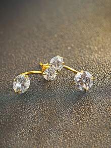 1对S925纯银双钻锆石圆形耳钉，优雅百搭，女士礼物 - 鑽石 - 查看 5