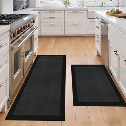 1pc Black Minimalist Silicone Mud Absorbent Kitchen Mat. Waterproof Kitchen Carpet, Non-Slip And Easy To Clean. Can Be Used As Kitchen Mat, Dining Room Mat, Hallway Mat, Laundry Room Mat, Indoor Decor, Doormat And Area Rug. Suitable For Spring, Summer, Autumn, Winter And Holidays.