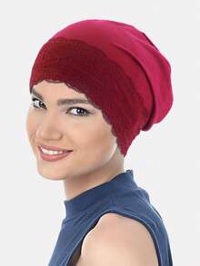 1pc Lace Trim Beanie Hat, Muslim Headscarf, Sleep Cap, Suitable For Daily Use - Lace Trim - View 31