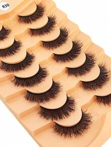 HBZGTLAD 7 Pairs Natural & Fluffy False Eyelashes, Thick & Wispy Cat Eye Lashes, Densely Packed Faux Mink 3D Fluffy Russian Lashes, Reusable For Daily Wear & Practice - Natural Lashes - View 7