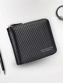 New Carbon Fiber Texture Men's Wallet, Transparent Window Card Holder, Zipper Coin Pouch - Multicolor - View 12