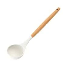 Silicone Kitchenware Set, Heat Resistant Non-Stick Pot Spatula, Soup Ladle, Cooking Spoon With Wooden Handle - White - View 15