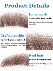 Men's Fake Hand Woven Beard Brown (Upper Beard) Facial Hair Natural Invisible Lace Mustache Suitable For Halloween Christmas Party Film And Television Makeup Dress-Up Beard Props Fake Beard - Multicolor - View 6