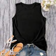 [Plus Size Tank Top] 1pc Women's Plus Size Soft Polyester-Spandex Blend Casual Sleeveless Round Neck Tank Top | Bold "It's Only  If They Find A Body" Graphic Print, Stretchy, Machine Washable, Lightweight Summer Fashion Top - 黑色 - 查看 2