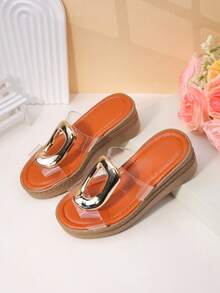 Girls' Fashion Slippers, Casual High Heel Wedge Sandals, Cute For Spring And Summer - Brown - View 5