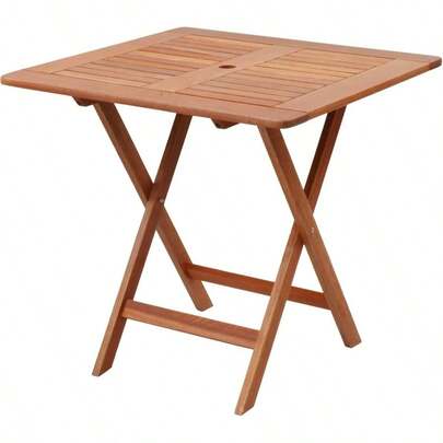 ガーデンテーブル 幅75×奥行75×高さ72cm フォールディングガーデンテーブル 南洋材 パラソルホール付き お庭 ベランダ テラス バルコニー MFT - 88192