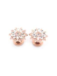 2pcs Stainless Steel Flower Crystal Zirconia Screw Ear Gauges, Size 6mm-16mm - Ear Expander - View 32