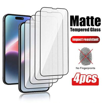 4 件磨砂钢化玻璃屏幕保护膜，磨砂隐私屏幕保护膜，兼容 16/16 Plus/16 Pro/16 Pro Max/15/14/13/12/11 Pro Max/XR/X/XS Max/7/8 Plus/17/17 Air/17 Pro/17 Pro Max - 生日礼物、家人、朋友手机屏幕保护膜、手机配件屏幕保护必需品，适用于日常防护、办公室、家庭防水防震防摔防刮