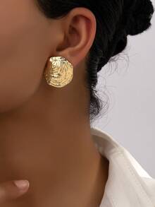 1对简约时尚海滩度假风贝壳夹式耳环，百搭夏季耳环，女士礼物 - 金黃色 - 查看 1