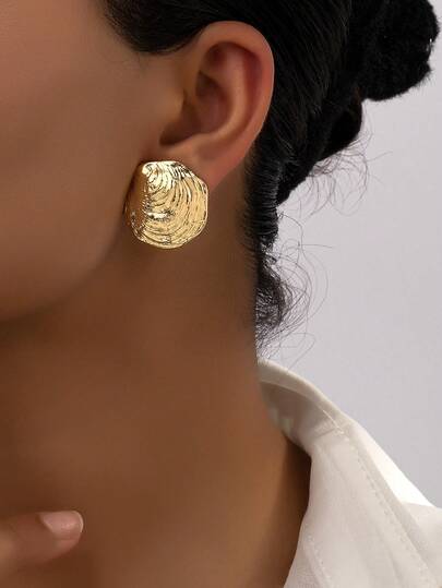 1对简约时尚海滩度假风贝壳夹式耳环，百搭夏季耳环，女士礼物