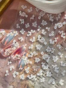 1 قطعة ملصقات فن الأظافر بتصميم زهرة بتلات بيضاء لامعة مرصعة بالراين ستون، ديكورات أظافر 5D أنيقة وشفافة، ملصقات لاصقة للمناكير والتزيين للنساء - متعدد الألوان - مشاهدة 3