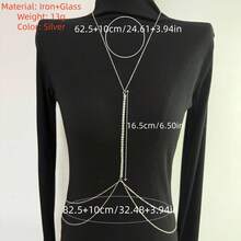 1pc Sexy Bohemian Style Crystal Chain Body Necklace, Women's Chest Chain Body Jewelry, Shiny Sensual, Suitable For Lingerie, Beach Vacation And Fashionable Street Style - Silver - View 6