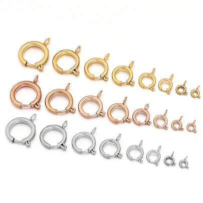 5pcs/Pack Stainless Steel Round Spring Clasp, Bracelet Necklace Connector, Minimalist Personalized Jewelry Making Accessory, DIY Jewelry Findings