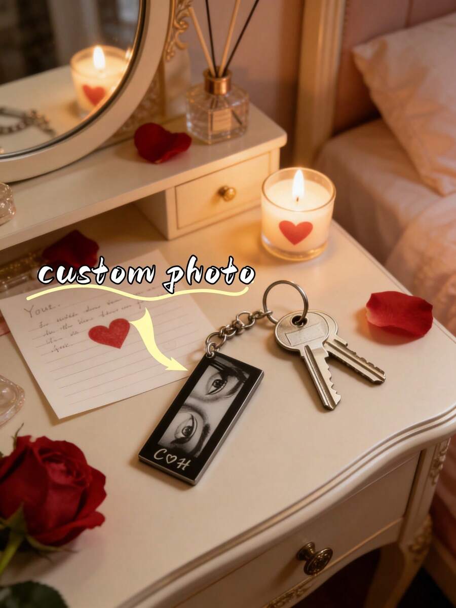 1PC Custom Eye Photo Keychain – Upload Close-Up Or Any Photo, Customize Couple's Initials, Double-Sided Acrylic, Driver's Safety Gift For Him/Her, Anniversary/Birthday/Valentine's Day Souvenir - Multicolor - View 1