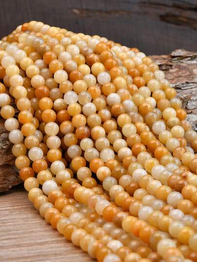 Natural Stone Pumpkin Color Round Beads For Jewelry Making.4/6/8/10mm Warm Tones Yellow Jasper Loose Beads Forr DIY Necklaces, Bracelets And Earring.Length 38cm/15inch.