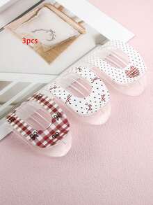 3个简约扁平爱心、波点、格子随机印花发夹，休闲日常爪夹，百搭优雅发饰，母亲节、情人节礼物 - 彩色 - 查看 3