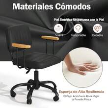 ARREDAMENTI Silla Oficina en CasaSilla Trabajo Giratoria Cuero PU con Respaldo Bajo y Brazos Silla Escritorio con Ruedas Ajustable en Altura para Niños Adolescentes y Adultos Negro - NegroBrzao - Ver 7