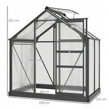 6x4ft Polycarbonate Walk-In Greenhouse – Large Aluminium Frame Garden Grow House With Sliding Door & Window (Grey) - Default - View 3