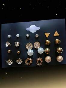 12对百搭锆石心形和三角形耳钉 - 耳環套裝 - 查看 6