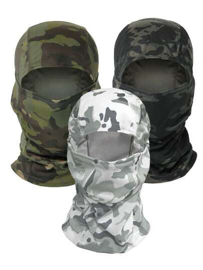3pcs Camouflage Balaclava Ski Mask, Unisex, UV Protection, Suitable For Military Tactics, Cycling, Hunting, Snowboarding