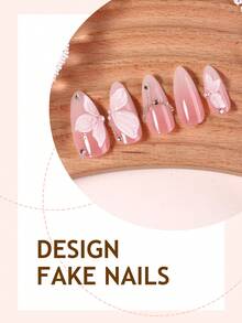 Bộ 24 miếng dán móng tay acrylic hình hạnh nhân ombre, bao gồm họa tiết hoa và bướm 3D cùng nhiều đá lấp lánh, phong cách Y2K tối giản ngọt ngào, bề mặt bóng, độ che phủ cao, phù hợp cho phụ nữ và bé gái sử dụng hàng ngày. - Nhiều màu - Xem 3