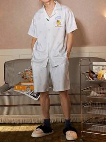 Gongdie CRAYON SHINCHAN 2pcs Crayon Shin-Chan Men's Pajama Set, Short Sleeve Sleepwear, Soft & Breathable - Blue and White - View 8