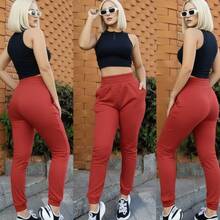 Women's Thick Jogger Sweatpants With High Waist - Red - View 1