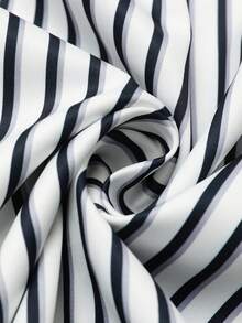 女士长袖条纹衬衫，宽松版型，可拆卸领子，四季皆宜 - 藍白色 - 查看 11