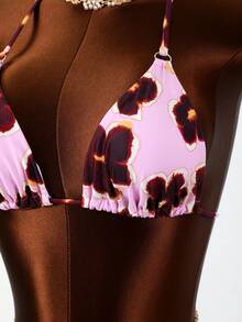 Bộ bikini 3 món nữ họa tiết hoa ly cổ điển lãng mạn, đồ bơi gợi cảm, thanh lịch cho kỳ nghỉ hè ở bãi biển. - màu hồng và tím - Xem 7