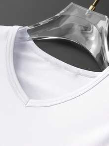 ALTZTAR 男士纯色V领长袖休闲T恤，秋冬季百搭单品 - 白色 - 查看 4