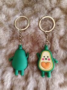 1个卡通牛油果钥匙扣，可爱汽车钥匙链，背包挂件装饰，编织绳，小礼物 - 薑色 - 查看 3