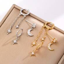 European And American Bestselling Star And Moon Asymmetric Earrings Three-Piece Set Fashion  Earrings Studs Ear Clips - 18 KC金8110 - 查看 5