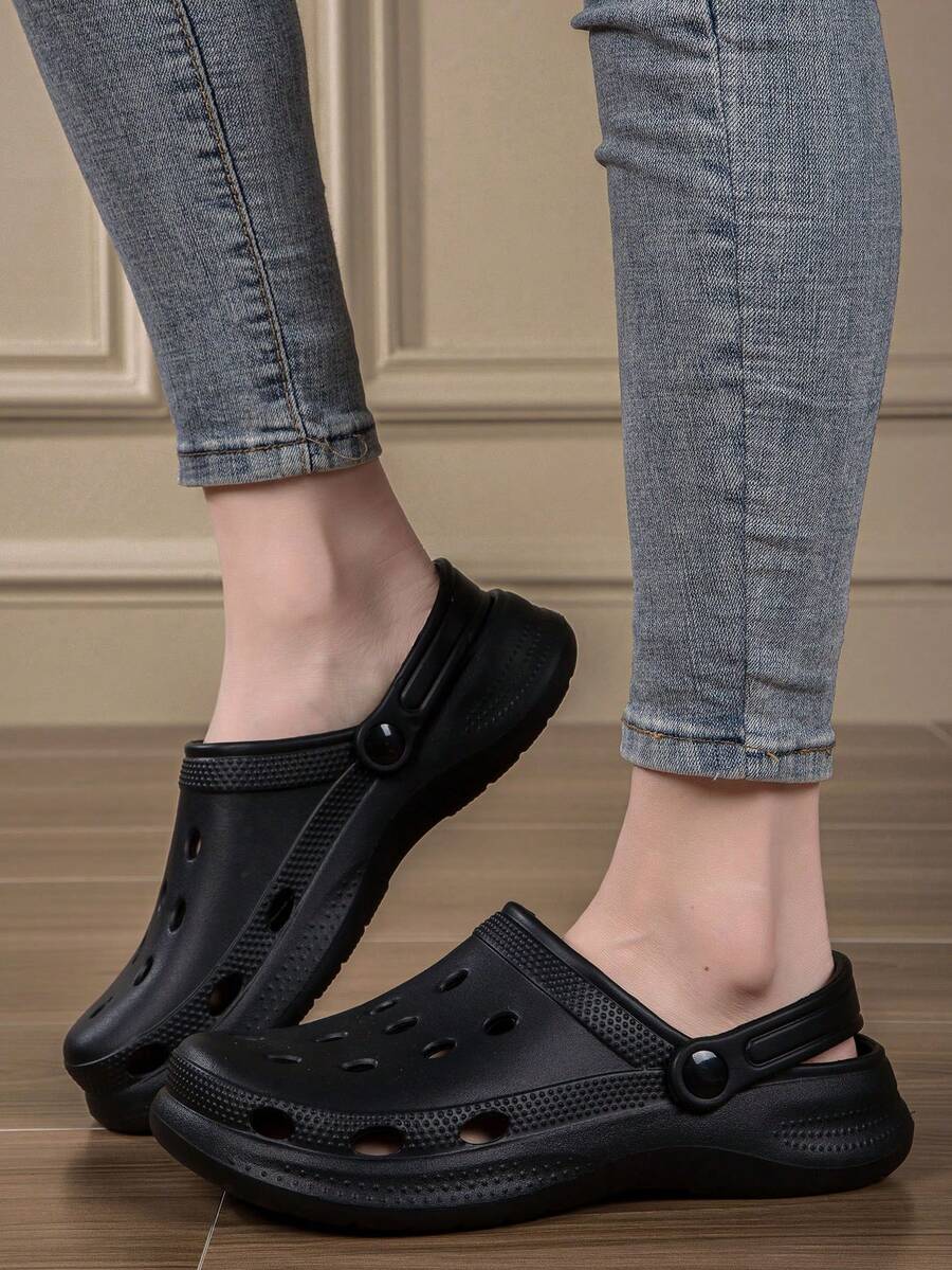 Zuecos perforados transpirables unisex, adecuados para todas las estaciones, ligeros, antideslizantes, silenciosos, multifuncionales para uso en interiores/exteriores - Negro - Ver 1