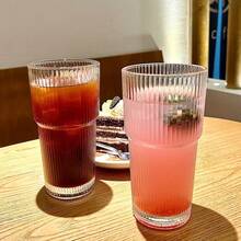 Large Vertical Stripe Cup With Lid And Straw, Specially Designed For Hot And Cold Drinks, Very Suitable For Coffee And Juice, This Reusable High-Quality Glass Is Versatile And Stylish, Very Suitable For Home Or Office Use. - Multicolor - View 5